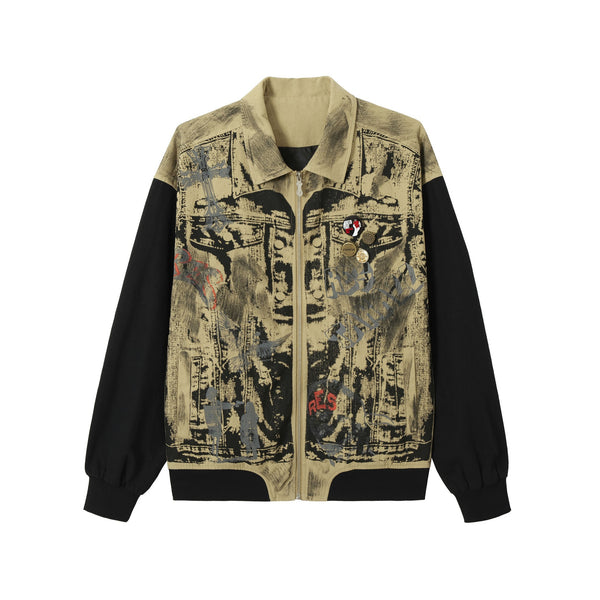 Chaqueta Retro Americana con Bordados y Parches Decorativos