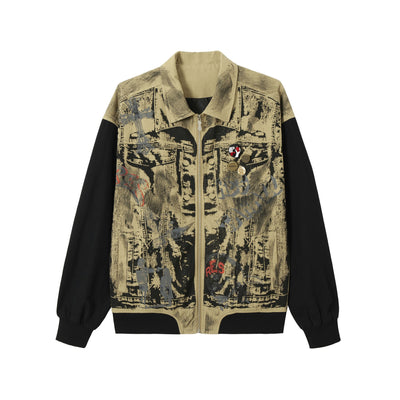 Chaqueta Retro Americana con Bordados y Parches Decorativos
