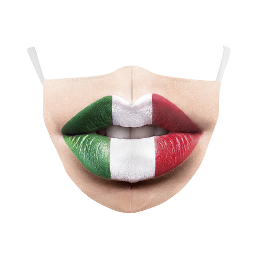 Beige double-layer dust mask with ear hooks, featuring a digital print of a wide, creepy smile with white teeth and red gums. - Image 10