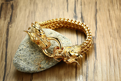 Pulsera de Acero Titanio con Cabeza de Dragón Dorado para Hombre - Image 15