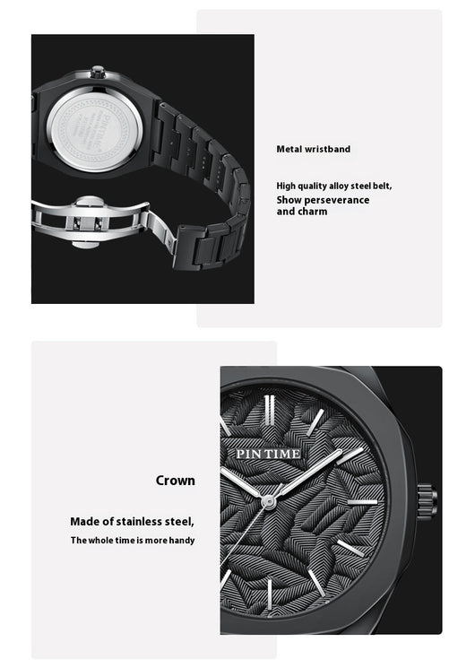 Reloj Impermeable para Hombre con Esfera Grabada en Relieve de Hoja de Palma - Image 40