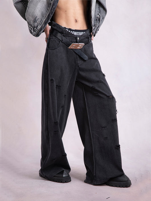 Pantalones Anchos con Diseño Irregular Roto - Image 3