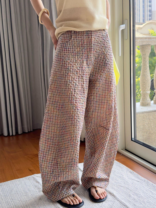 Pantalones de Lino Ancho Cuadros Mujer - Cómodos y Transpirables - Image 19