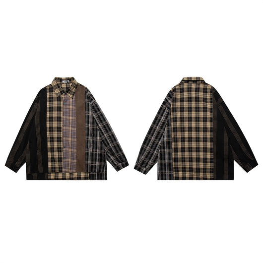 Camisa Casual de Cuadros Patchwork Retro para Hombre - Image 4