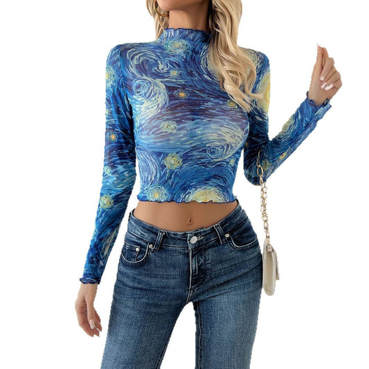 Camiseta Estampada Cuello Alto Cielo Estrellado con Malla - Image 5