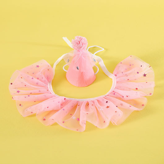 Conjunto de Accesorios para Mascotas: Falda de Tul con Lentejuelas, Babero de Encaje y Sombrero de Fieltro - Image 5