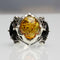 925 Thai Plateado Ring Retro Gem Negro Stone Amber Ring Coil No.15