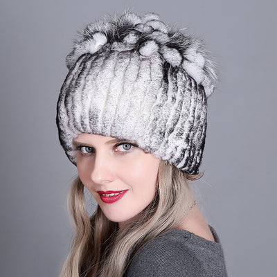 Gorro Tejido de Piel de Conejo Rex para Mujer - Image 33