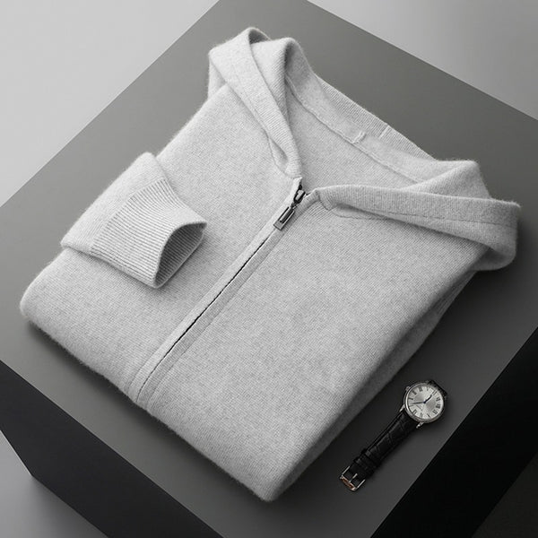 Cardigan Cashmere con Capucha para Hombre - Abrigo Casual Grueso con Cierre