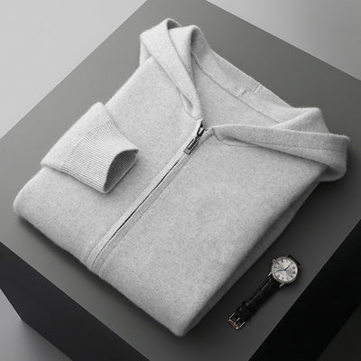 Cardigan Cashmere con Capucha para Hombre - Abrigo Casual Grueso con Cierre