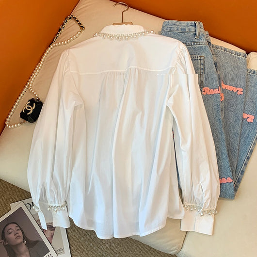 Camisa Manga Larga Estilo Clásico con Detalles de Cuentas para Mujer - Image 7