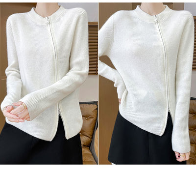 Cardigan Tejido Mujer Cuello Redondo Cremallera Oblicua Ajustado - Image 9