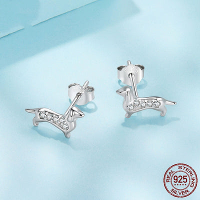 Aretes Miniatura de Perro Salchicha en Plata 925