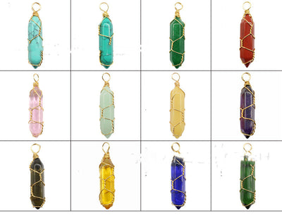Collar Colgante de Cristal Hexagonal Envuelto a Mano con Piedra Natural