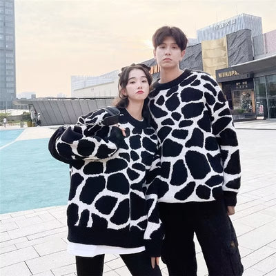 Suéter Térmico de Pareja Estampado Zebra - Abrigo Casual Holgado Invierno