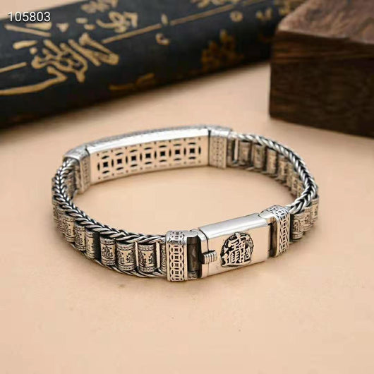 Pulsera de Plata Pura Retro Tai para Hombre