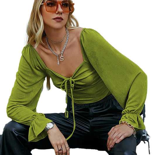 Blusa Crop Top con Mangas Abullonadas y Detalles Calados - Image 5