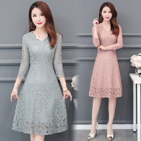 Vestido de Encaje Midi para Otoño