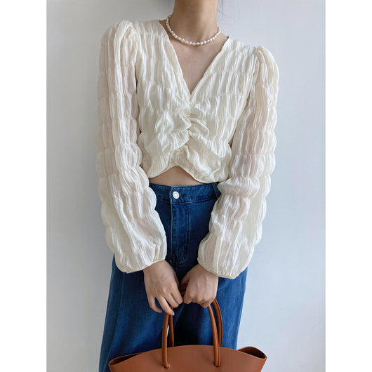 Blusa de Chifón con Escote V y Diseño Plisado - Image 6