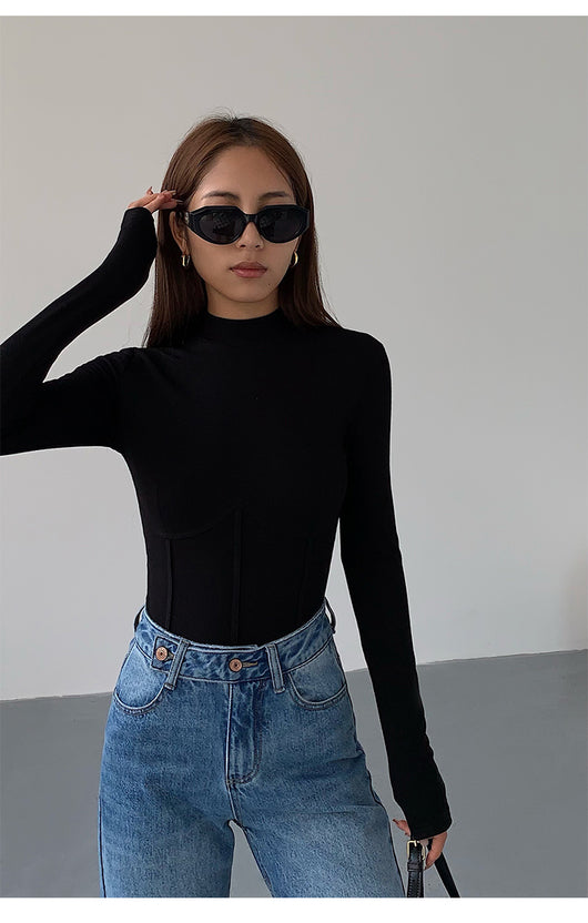 Polera Cuello Alto Negra de Punto para Mujer - Image 15