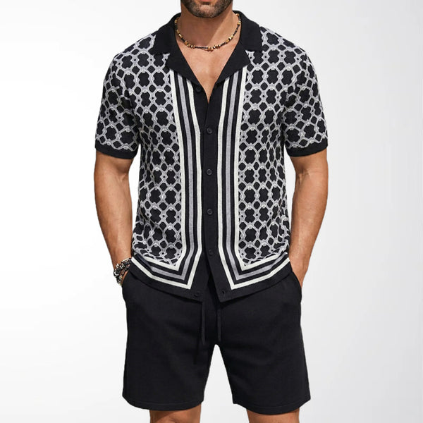Traje Tejido Jacquard Geométrico con Cuello Cubano para Hombre