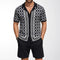 Traje Tejido Jacquard Geométrico con Cuello Cubano para Hombre