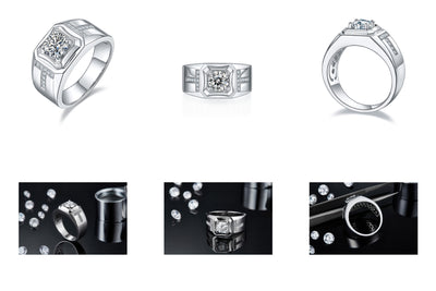 Anillo de Plata S925 con Moissanita Doble T para Hombre - Image 7