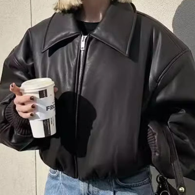 Chaqueta de Cuero PU para Motociclista Estilo Pan