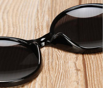Round black frame sunglasses with gray lenses and light wood bamboo temples, shown from multiple angles. - Image 20