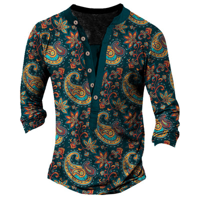 Camiseta Retro con Cuello Henry de Manga Larga para Hombre - Image 5