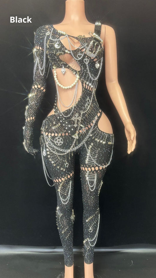 Jumpsuit Elegante con Cutouts y Cadena de Perlas para Mujer - Image 13