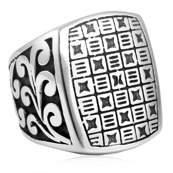Anillo Cuadrado de Acero Titanio Estilo Retro