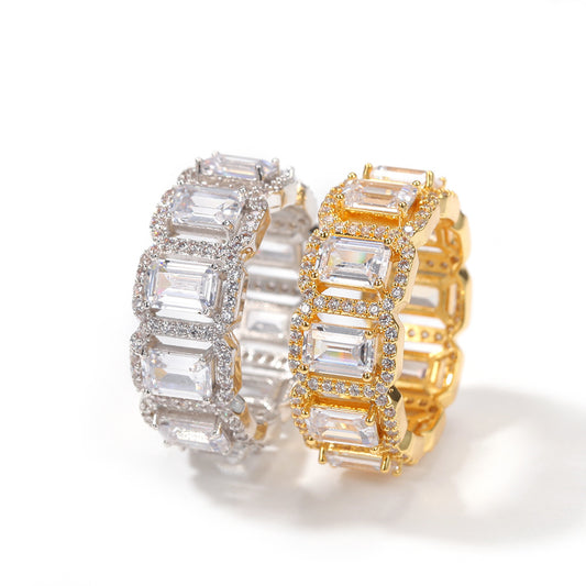 Anillo de Zirconia Rectangular Hueco Estilo Europeo y Americano