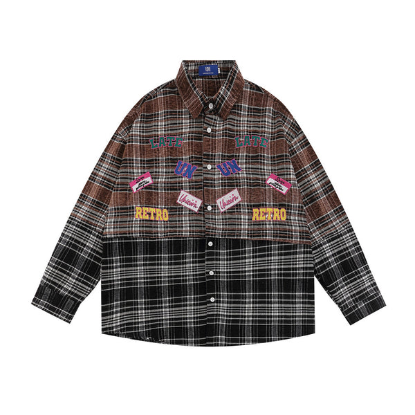 Camisa Cuadriculada Mujer Primavera Otoño Diseño Bordado Manga Larga