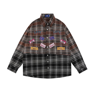 Camisa Cuadriculada Mujer Primavera Otoño Diseño Bordado Manga Larga