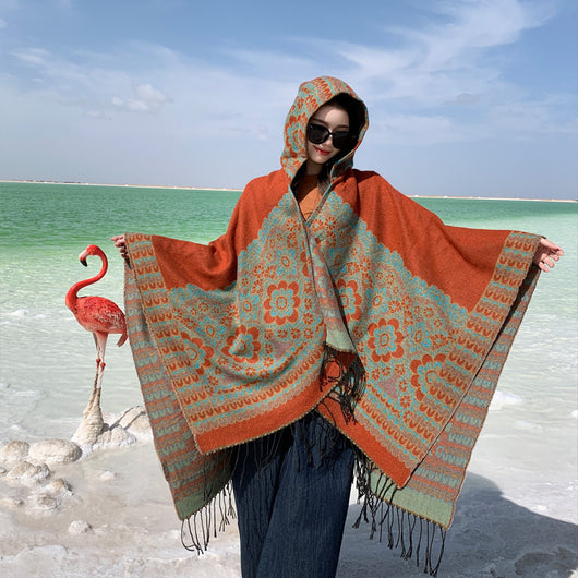 Poncho Étnico Desértico de Cashmira Artificial para Otoño e Invierno - Image 2