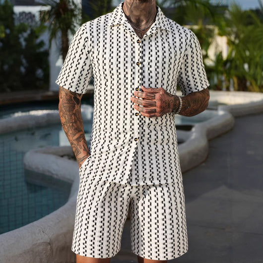 Conjunto Casual de Camisa a Rayas y Shorts para Hombre - Image 3