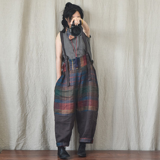 Pantalones de Lino con Tirantes y Patchwork Moderno - Image 3