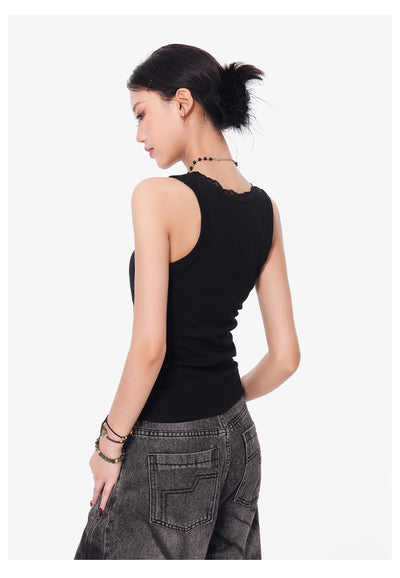 Camisola Negra de Encaje con Cuello U - Top Slim Ajustado para Mujer - Image 23
