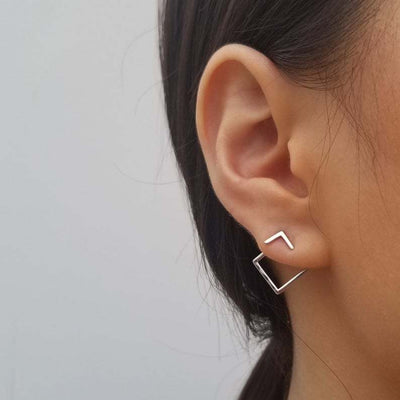 Aretes Geométricos Cuadrados Dos Piezas Versátiles para Mujer - Image 13