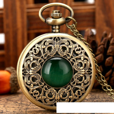 Reloj de Bolsillo Retro Tallado con Ojo de Gato Verde - Cuarzo Grande - Image 6