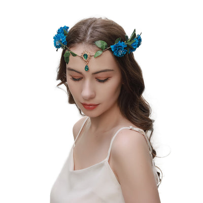 Diadema Floral Artesanal Estilo Mori con Hojas Verdes para Mujer - Image 5