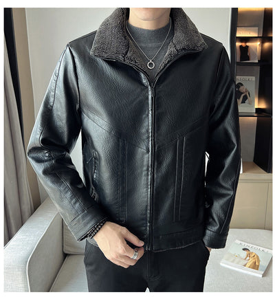 Chaqueta de Cuero Acolchada Plus Size Estilo Hong Kong para Hombre - Image 9