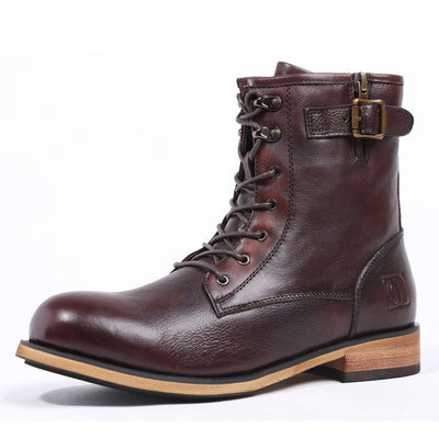 Botas Martin de Cuero Retro Británico con Punta Redonda para Hombre - Image 3