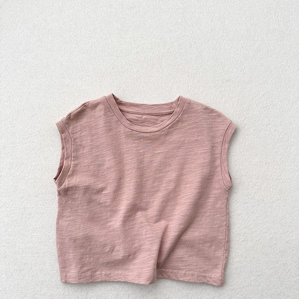 Playera sin Mangas de Algodón Slub con Hombro Caído para Niños y Niñas - Image 5