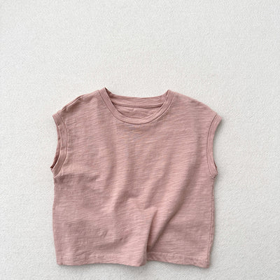 Playera sin Mangas de Algodón Slub con Hombro Caído para Niños y Niñas - Image 5