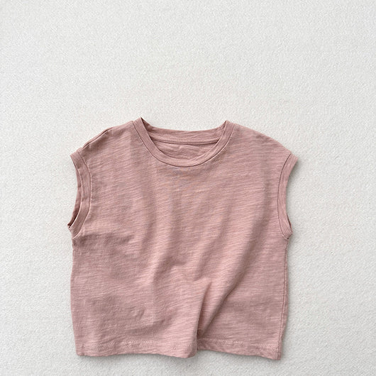 Playera sin Mangas de Algodón Slub con Hombro Caído para Niños y Niñas - Image 5
