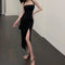 Vestido Largo Elegante sin Espalda con Abertura Lateral para Fiestas y Eventos
