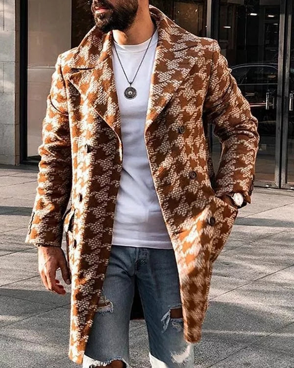 Abrigo de Invierno Estampado con Cuello Solapa - Diseño Moderno para Hombre