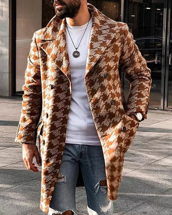 Abrigo de Invierno Estampado con Cuello Solapa - Diseño Moderno para Hombre